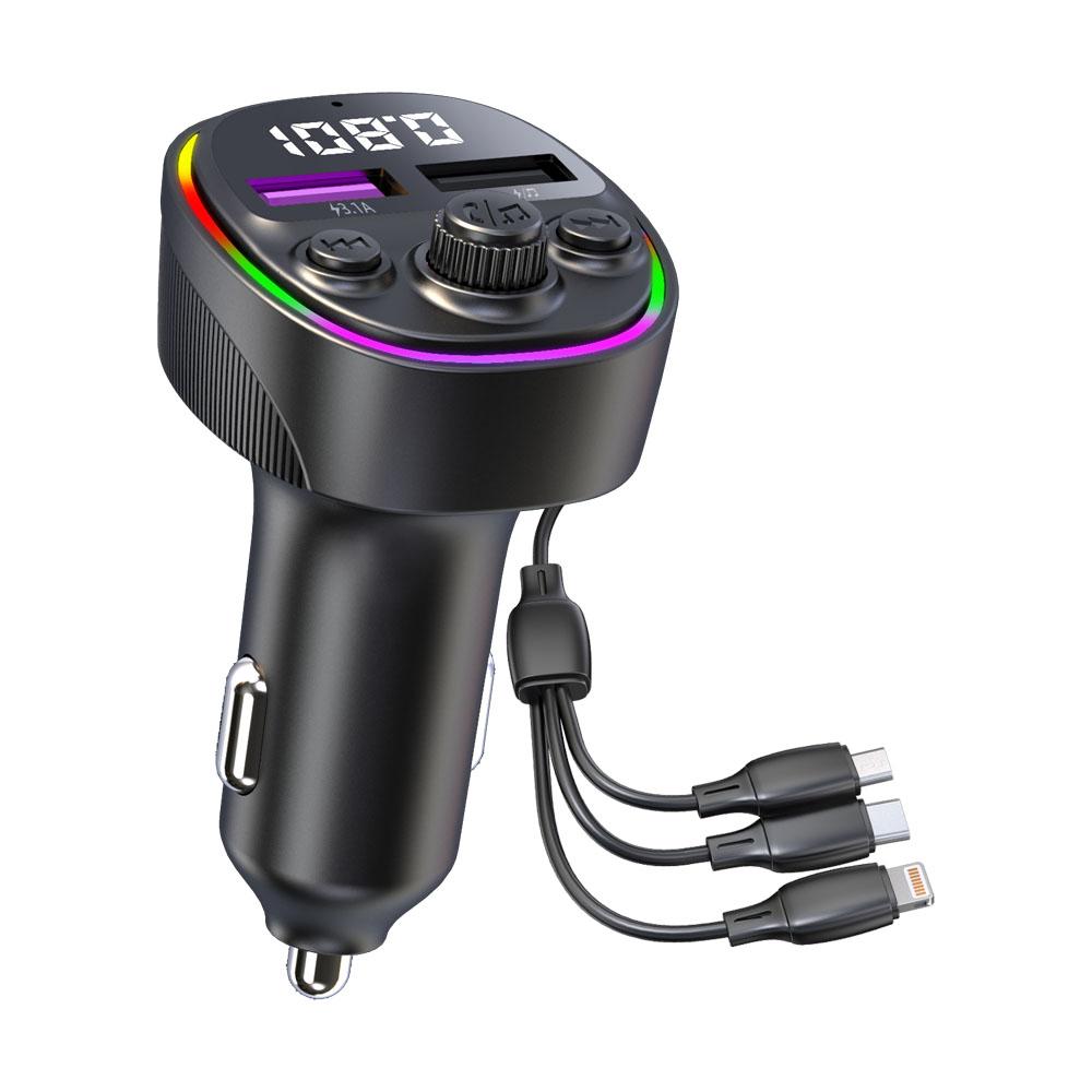 

New Car Bluetooth MP3 Player 66W Super Fast Charging Car Charger with Three in One Charging Cable Car Charger