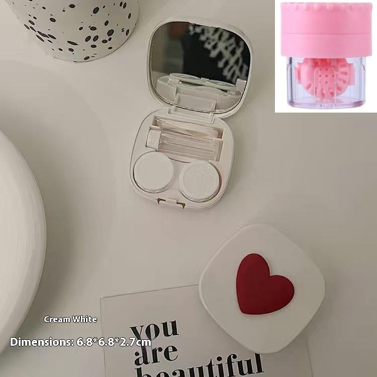 Pink Love Three-Dimensional with Mirror Colored Contact Lenses Case High Sense Girl Cute Macaron Color Ins Invisible Couple Box