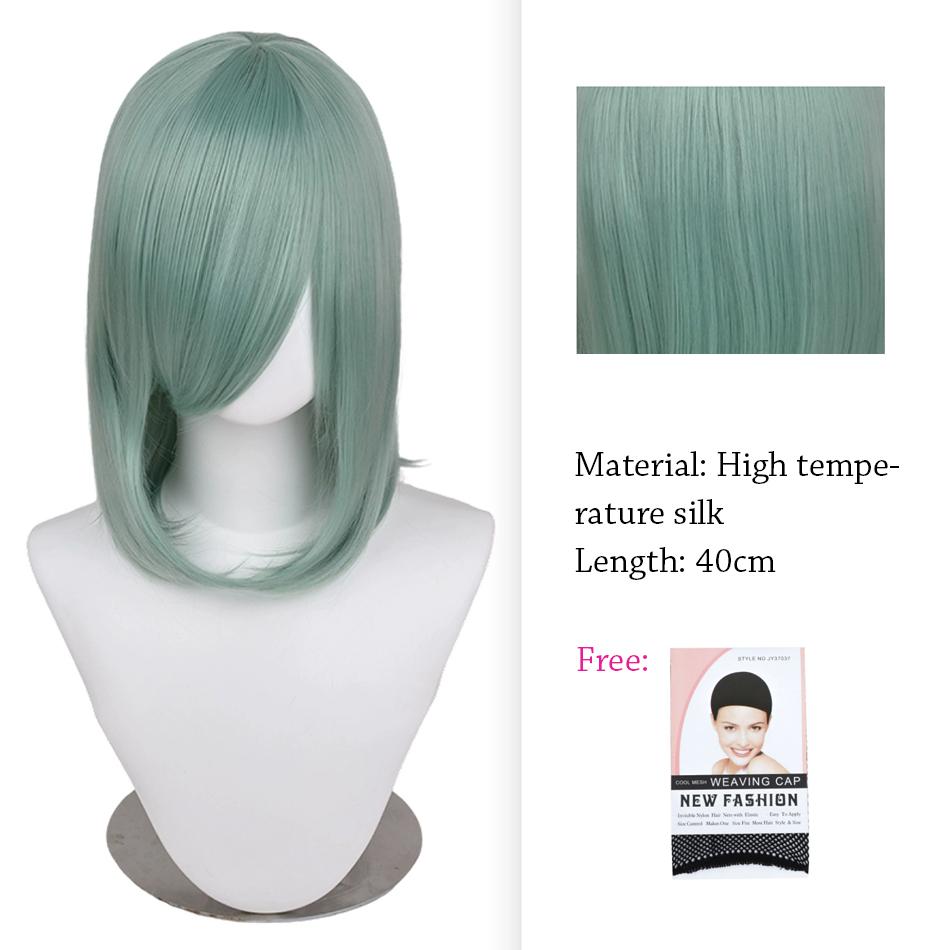 40cm Anime Synthetic White Purple Cosplay Wigs Short Green Hair Straight Silver Wig Pink Hairpiece Short Wig with Bangs