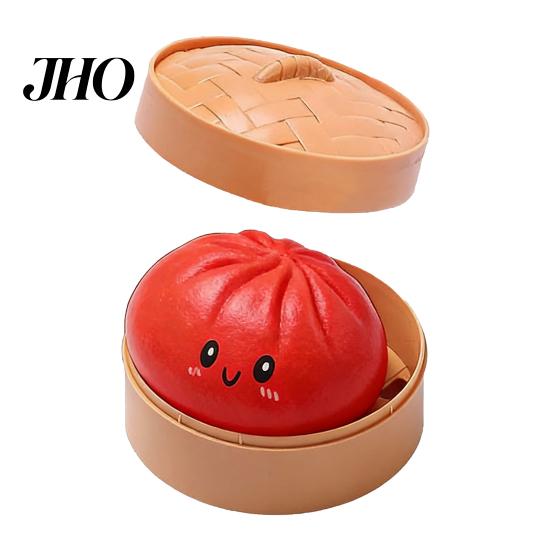 TPR Steamed Bun Toy Stress Relief with Steamer Simulation Stuffed Food Reliever Squeeze Sensory Soft Chinese Fidget