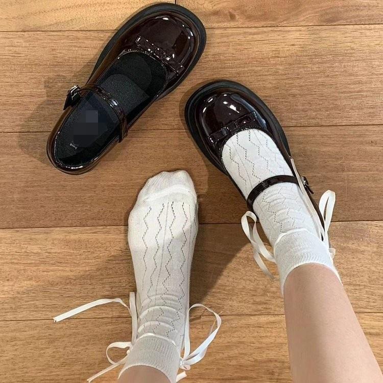 French bow Mary Jane shoes spring new retro thick sole height increase and thin jk small leather shoes