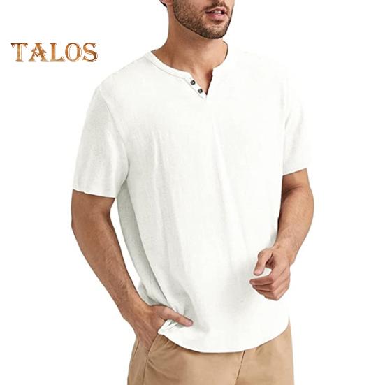 

Мужская хлопковая футболка с V-образным вырезом, однотонная повседневная футболка с короткими рукавами, дышащая летняя свободная футболка для повседневной жизни, спорта, путешествий M белый