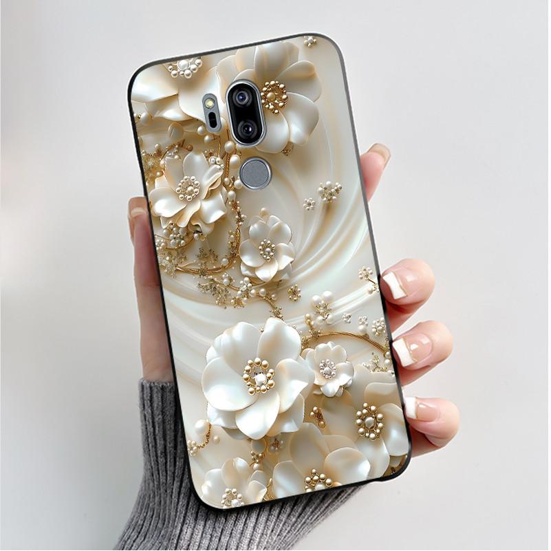 Druckmuster Hülle Für LG G7 thinQ Capa Weiches Silikon Schwarze Hülle Für LG G7thinQ Abdeckung Niedliche Blume Cartoon Hülle Funda Coque