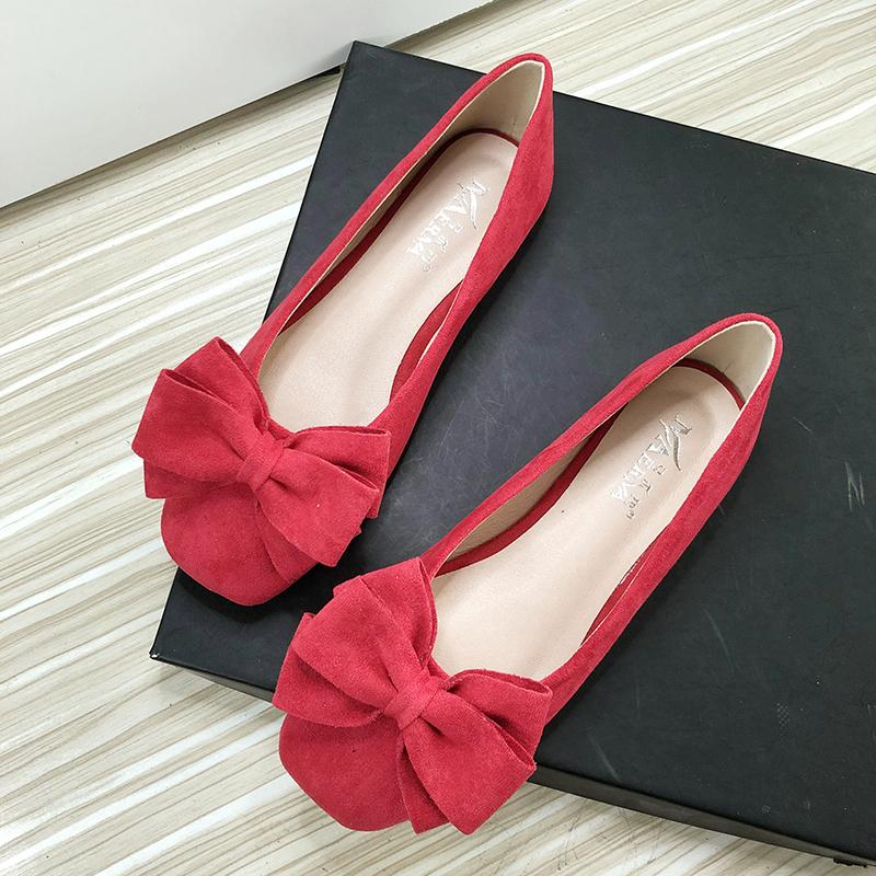 Ballerine da donna Scarpe da barca Azzurro Testa rotonda Fiocco Taglia 33-43 Scarpe basse per donna Pelle di velluto Alta qualità Scarpe estive