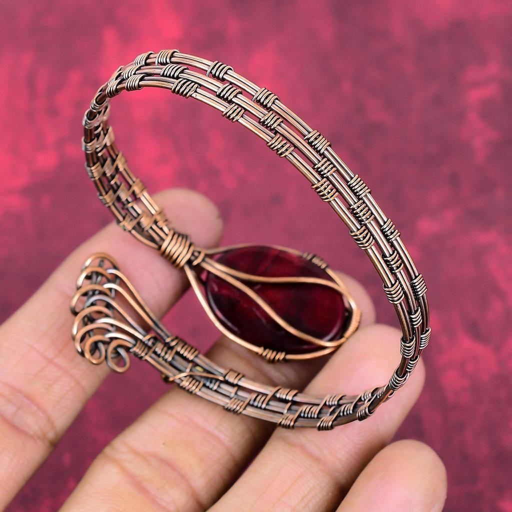 Red fire labradorite cuff bracelet copper wire wrapped bangle gemstone jewelry adjustable bracelet handmade bangle copper jewelry for gifts