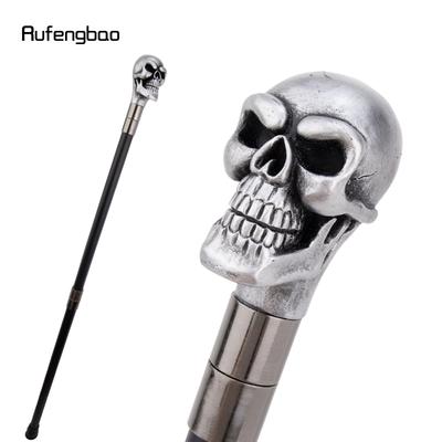 Silver Resin Big Eyes Skull Head Walking Cane Fashion Decorative Steel Stick Gentleman Elegant Cosplay Cane Knob Crosier 94cm