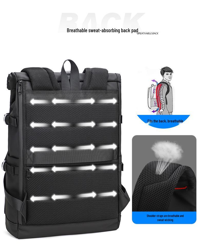 Cool Craftsman Waterproof Roll-Top Backpack: Expandable, Large Capacity, Simple Business Charging Backpack for Men and Women.