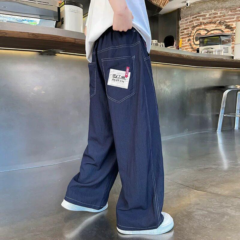 Boys Thin Denim Tencel Mosquito-Repellent Summer Pants - Trendy Street Style for Big Kids 2026 120 cm синий