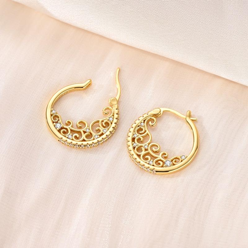 Vintage Filigree Scroll Hoop Earrings 925 Sterling Silver Pave CZ Elegant Hypoallergenic Jewelry Gift for Women