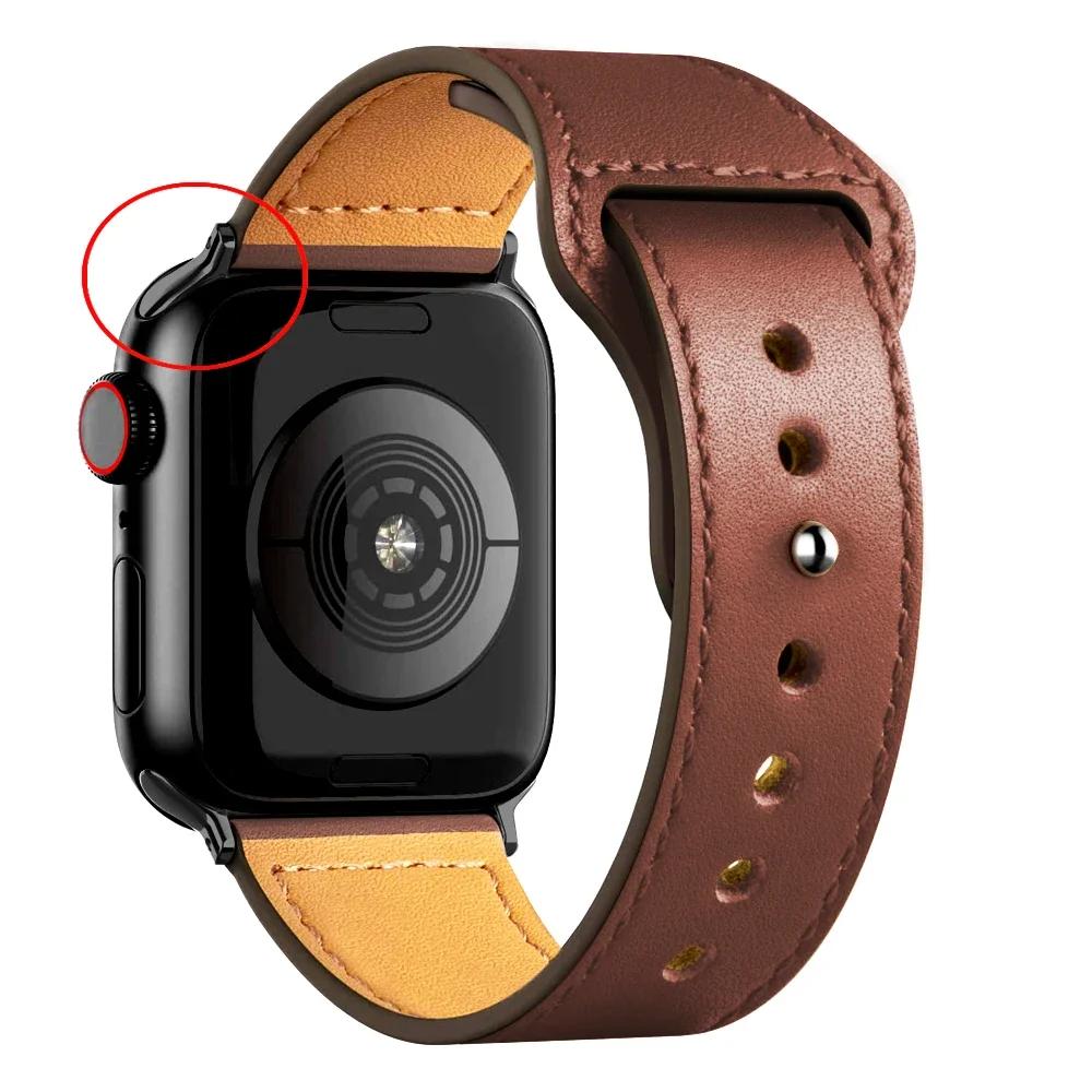 Leather Bands for Apple Watch Ultra 2 49mm 41mm/45mm 44mm 40mm 46mm/42mm Wrist Bracelet Strap IWatch Series 9 8 7 3 4 5 6 10