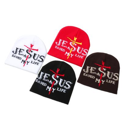 Winter Hat Men's Winter Explosion Letter Cross Jacquard Beanie Warm Knitted Hat Men