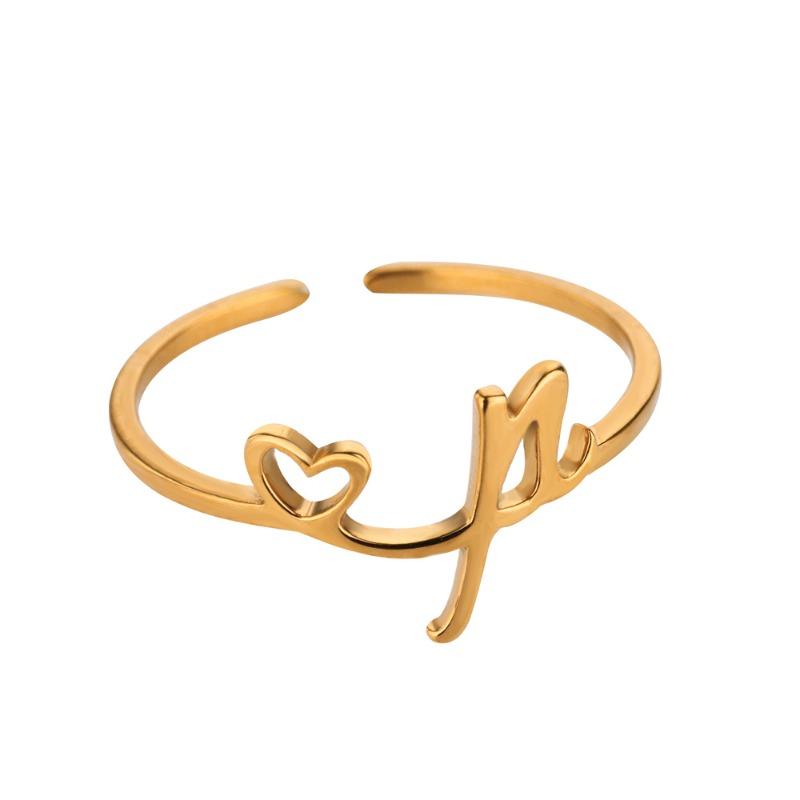 Hot-selling English letter ring gold cold wind simple love titanium steel women's ring adjustable