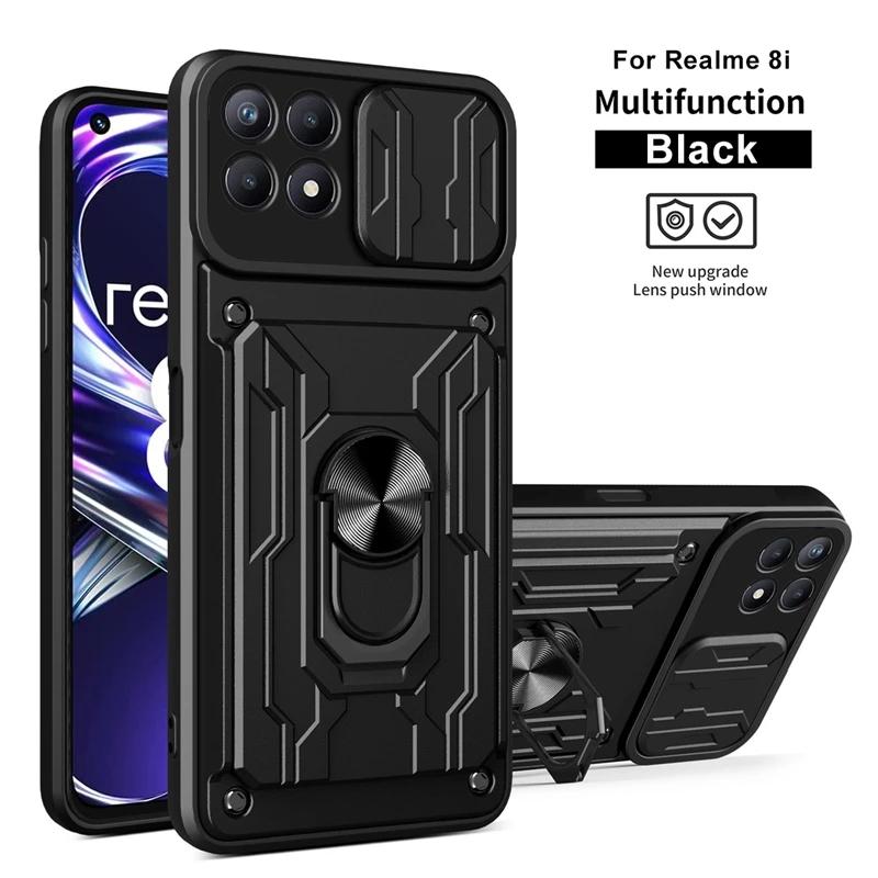 Für OPPO Realme 8i Hülle Magnetischer Metallring Ständer Halter Handyhüllen für Realme 8 Pro Realme 8 5G Stoßfeste Panzer Rückseite