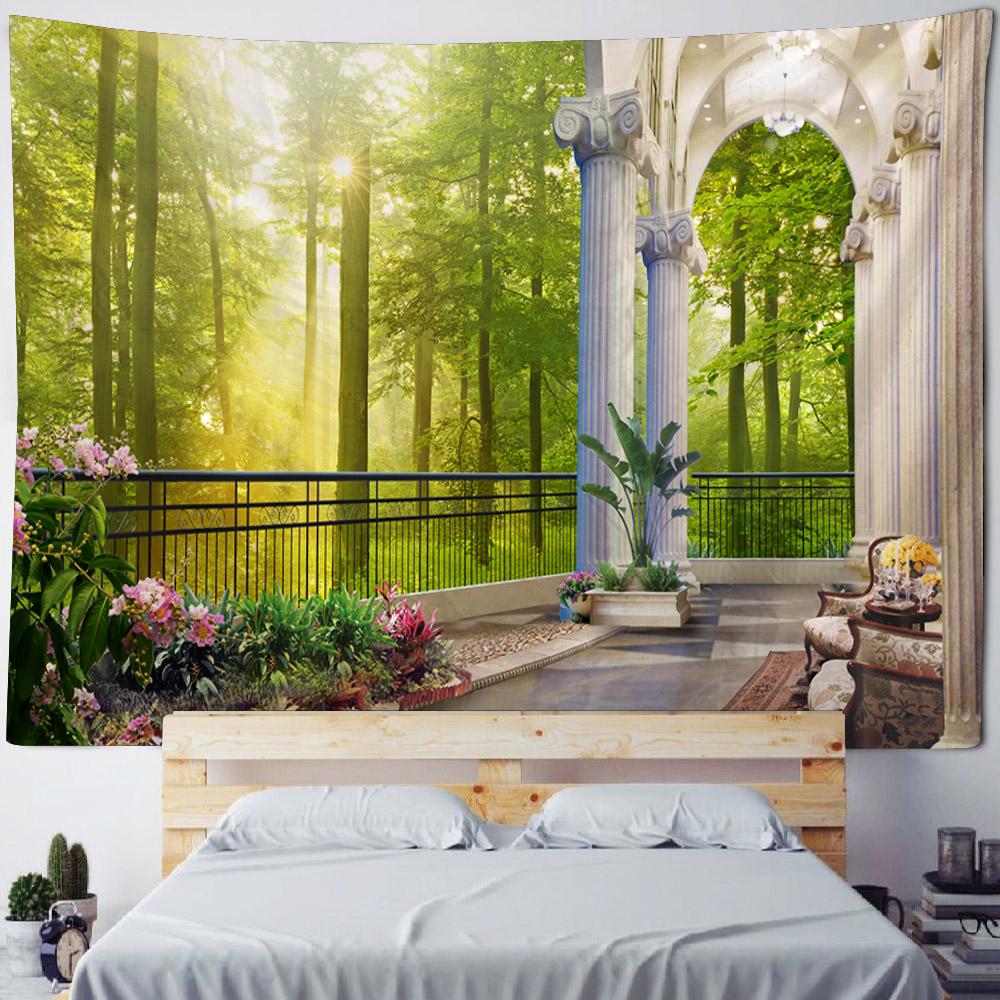 3D Landscape Tapestry, European Balcony, Aesthetic Home Art Decoration, Wall Hanging, Bedroom Living Room Background Poster