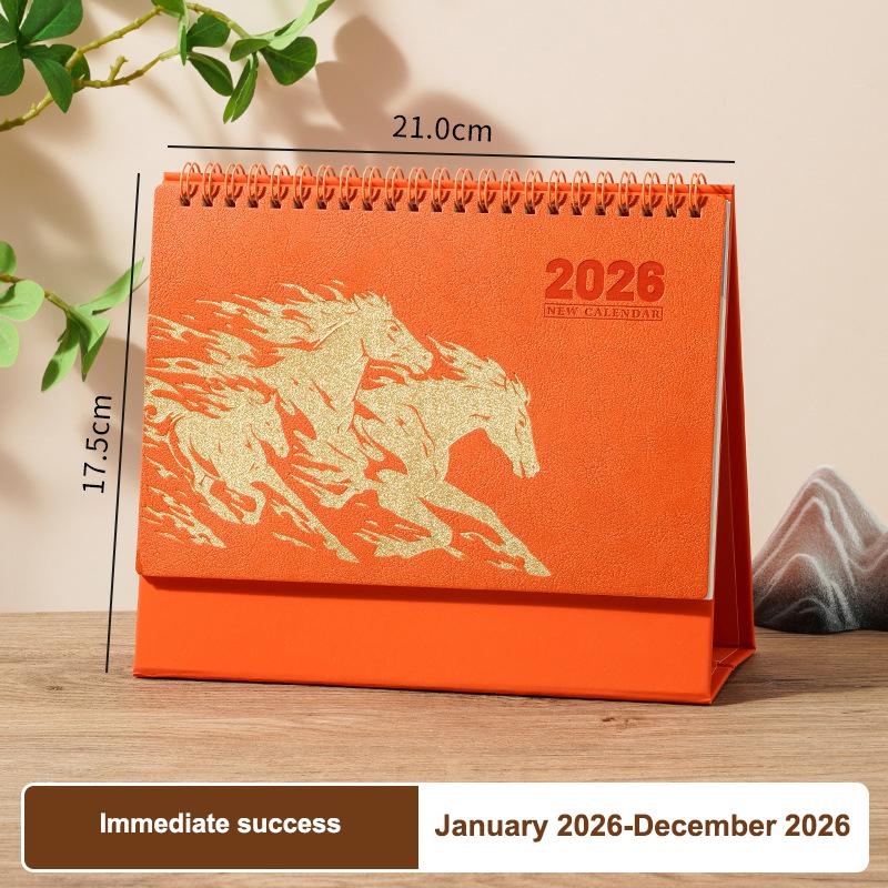 2026 Red Hollowed-Out Calendar Embossed Vintage Design Horse Year Table Calendar Chinese Style Souvenir Large-Sized Calendar