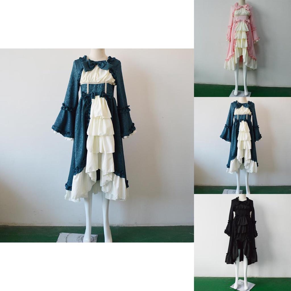 Elegant Medieval Retro Gothiced Court Dress With Square Neck And Bowknot For Women