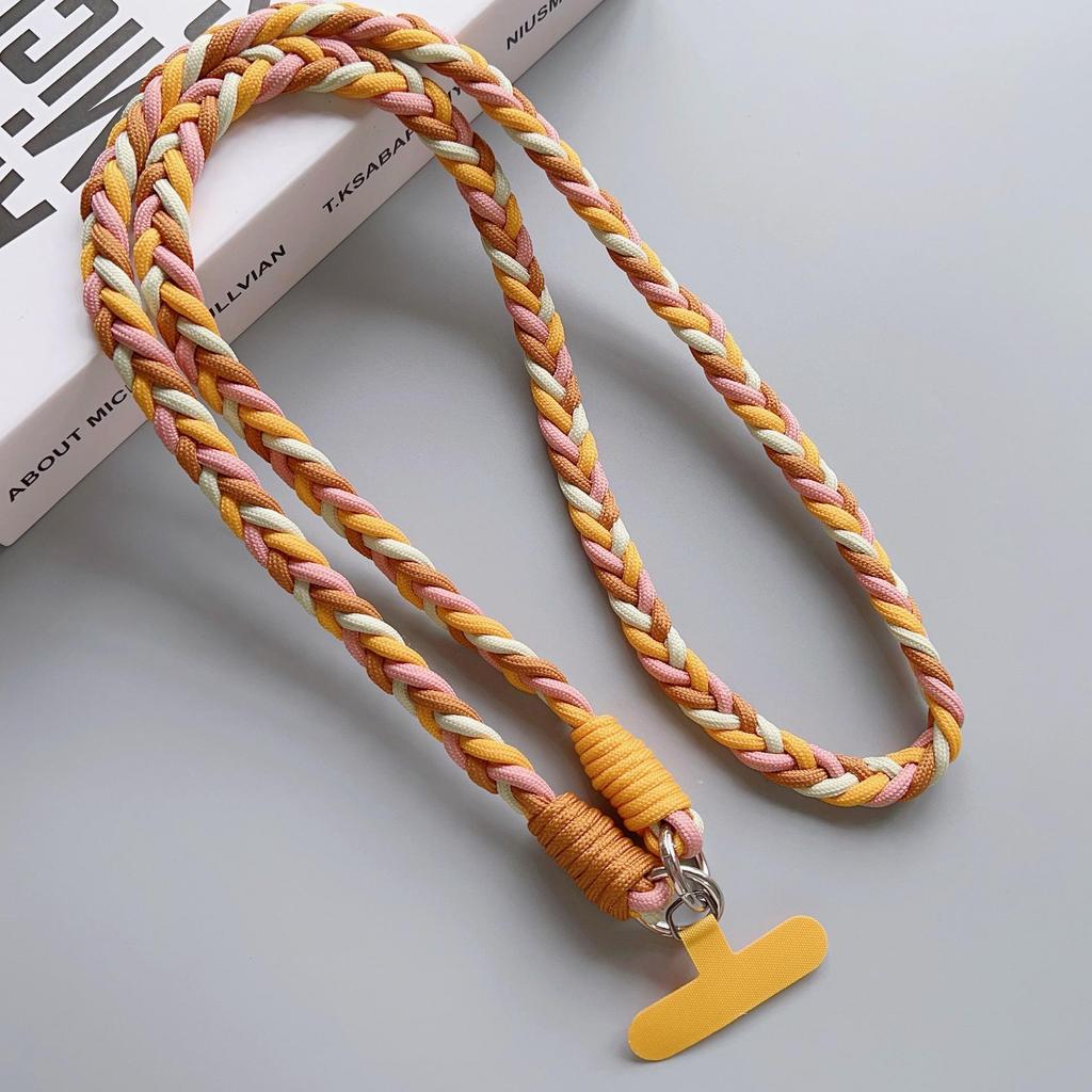 Stylish Braided Crossbody Lanyard: Adjustable, Four-Strand, Color-Block, Anti-Drop Phone Chain
