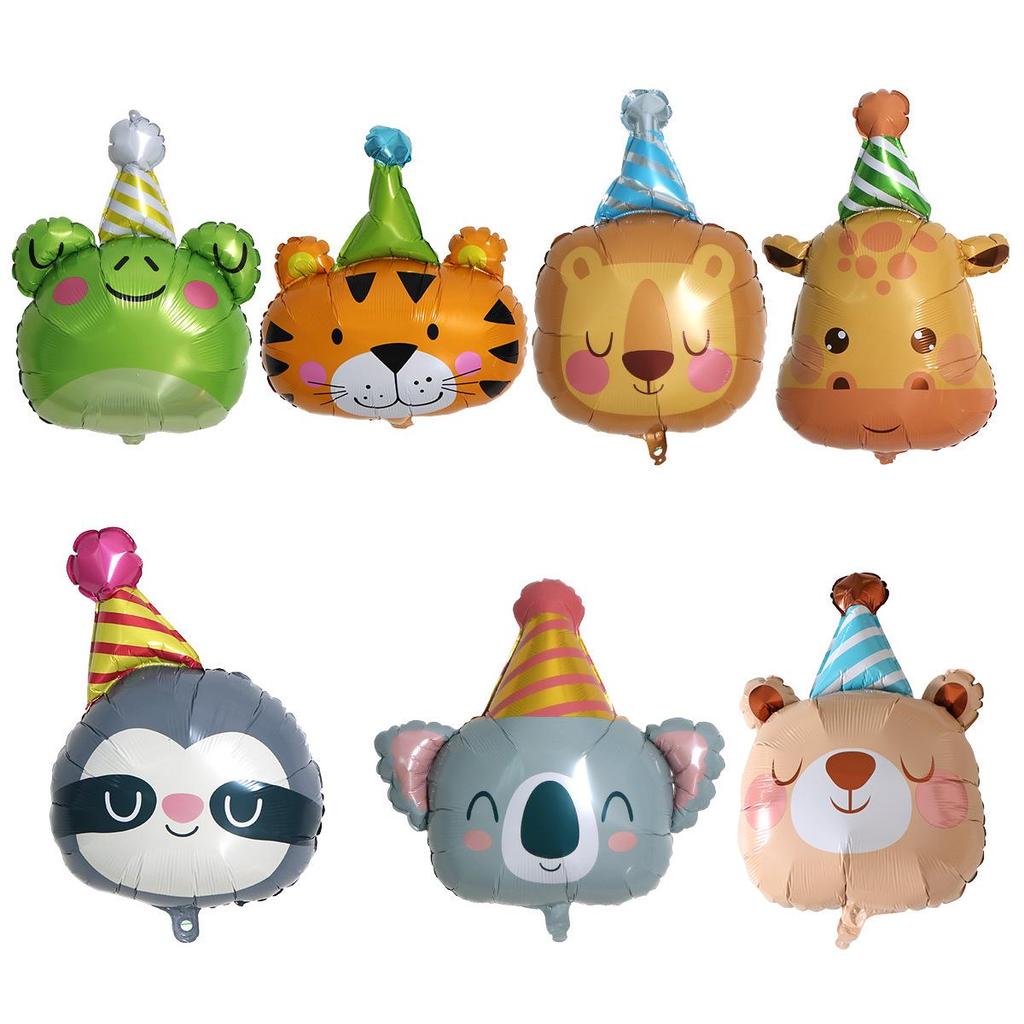 Animal-Themed Aluminum Foil Birthday Balloon Hat: Giraffe, Tiger, Bear, Frog, Sloth