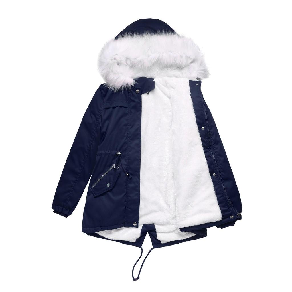 Women's Plus Velvet Hooded Collar Winter Mid-length Warm Coat Large Size Loose And Comfortable Cotton Jacket