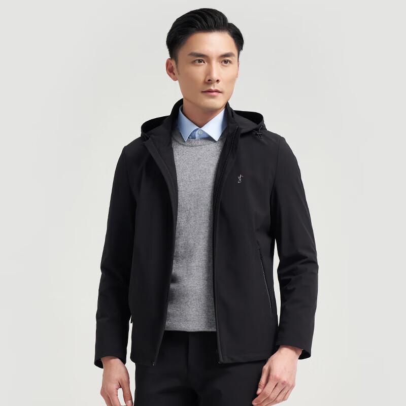 TRIES Men's Solid Color Windproof Jacket with Detachable Hood