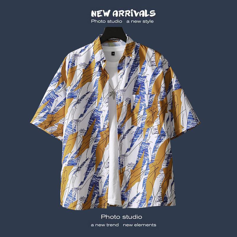 Plażowa koszula w kwiaty z krótkim rękawem modna koszulka męska letnia cienka sekcja luźne Ins Trend Retro hawaje casualowa kurtka koszula