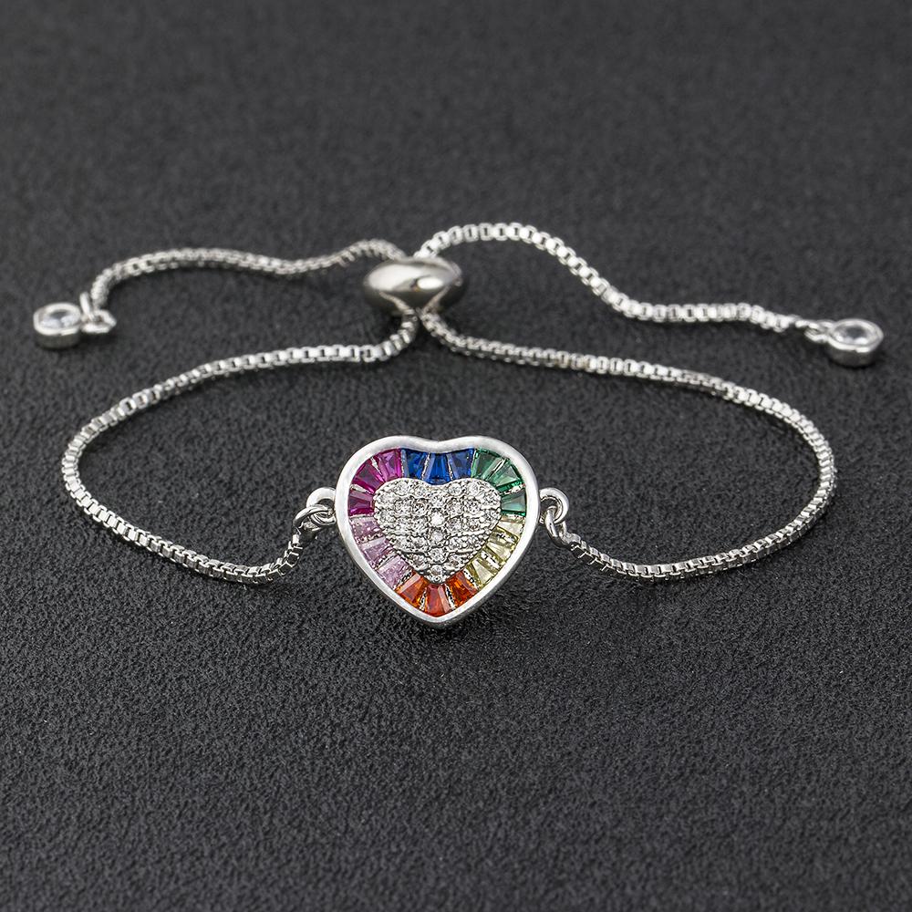AIBEF Hot Sale Lovely Heart Rainbow Adjustable Bracelet Bangle Cubic Zircon Chain Bracelet Women Jewelry Birthday Gifts