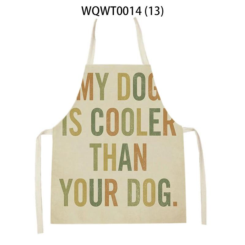 Animal Cartoon Dogs Printed Kitchen Aprons for Women Men Household Cleaning Pinafore Baking Accessories Linen Cooking Aprons