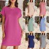 2025 Women's Cross-Border Fashion: Round Neck Cuffed Solid Color Short Sleeve Pocket Dress
