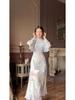 2024 Elegant French Slimming Dress with Flared Sleeves & Waist Tie for Women