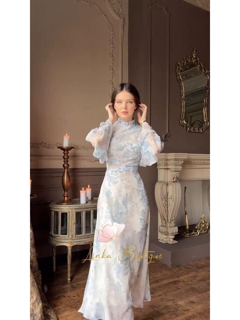 2024 Elegant French Slimming Dress with Flared Sleeves & Waist Tie for Women