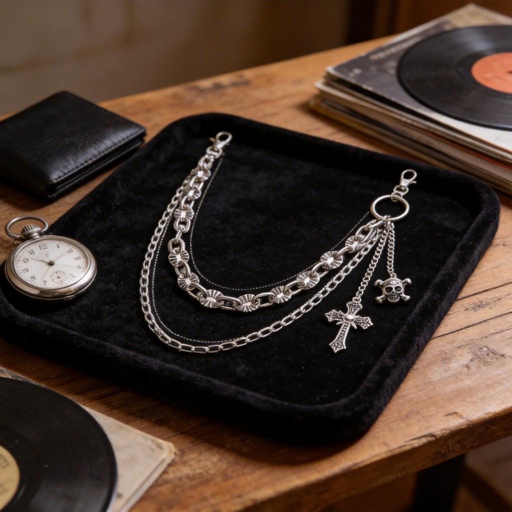 Hip Hop Skull Cross Pendant Metal Waist Chain For Men And Women
