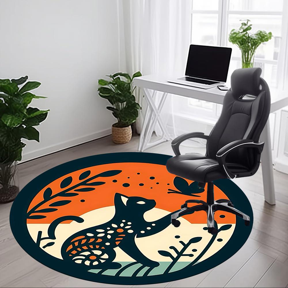 1pc Cat Butterfly Office Round Area Rug, Mat Suitable For Office, Under Office Chairs Bedroom Living Room Home Decor, Room Deco