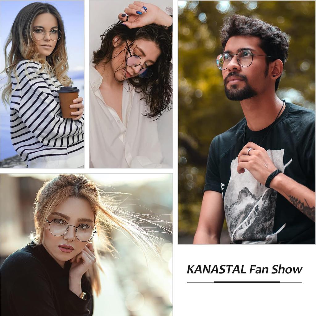 KANASTAL Blue Light Blocking Round Glasses for Men and UV Ultra Clear Lenses Women, Protection, Lightweight, (Silver)