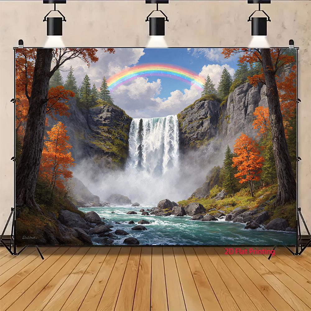 2D flat design, 1 piece - Rainbow Waterfall Autumn Scenery, suitable for photography or room decoration