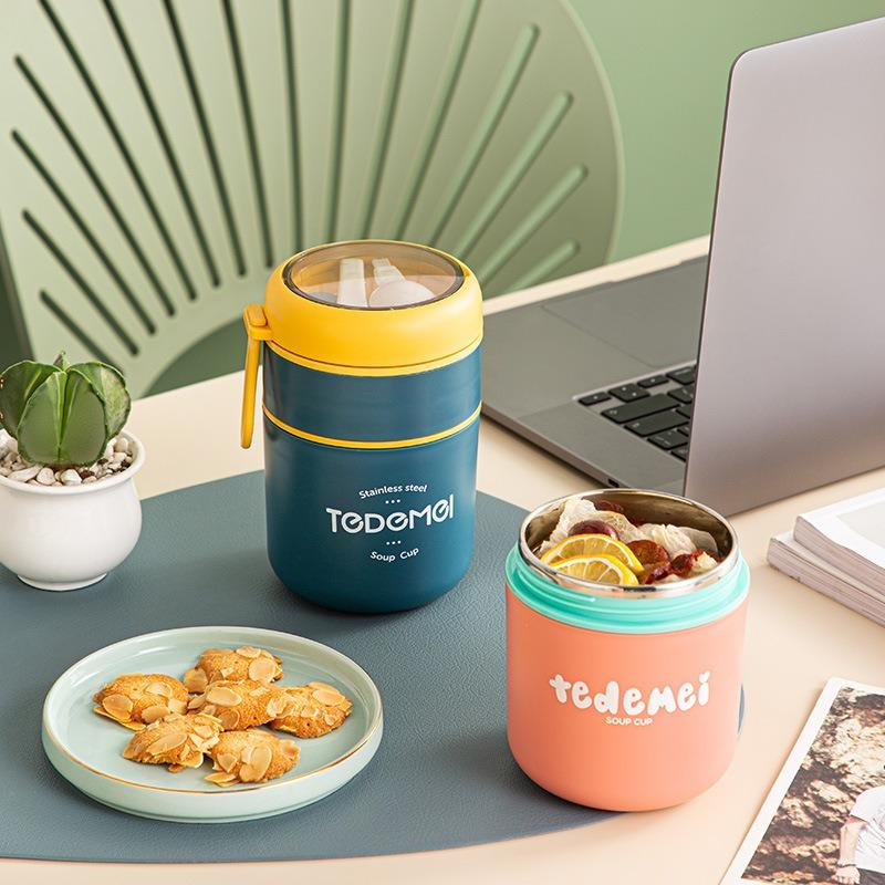 Stainless Steel Insulated Lunch BoxDouble-layer Portable Soup Cup, Small Rice Bucket Sealed Breakfast Cup Soup Bowl