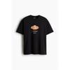 H M Loose FiT PrinTed T sHirT Black Carbonara