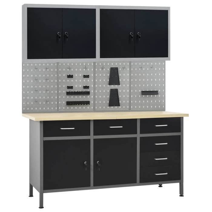 VidaXL Workbench with 4 Wall Panels and 2 Cabinets