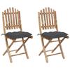 vidaXL Folding Chairs, 2 Pieces, with Cushions, Bamboo
