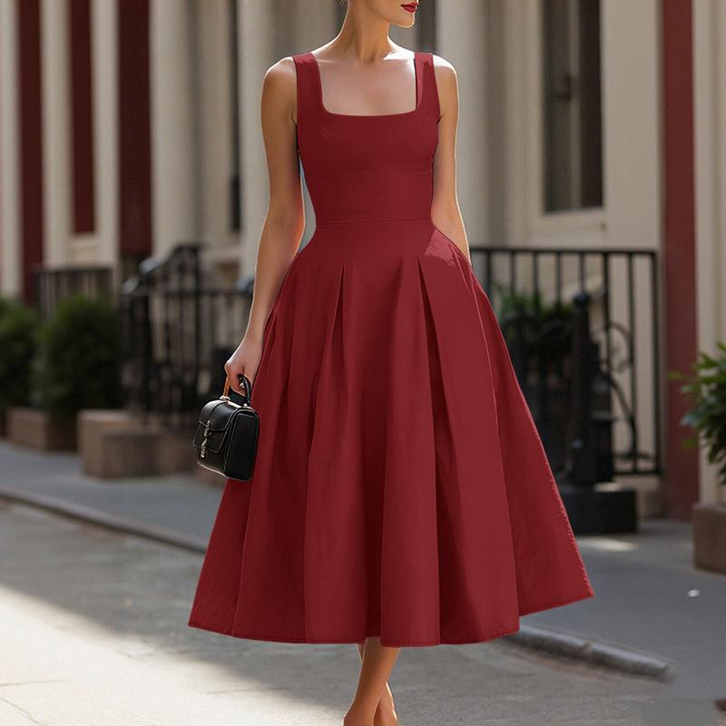 ZANZEA Women Casual Square Collar Summer Sleeveless Dress