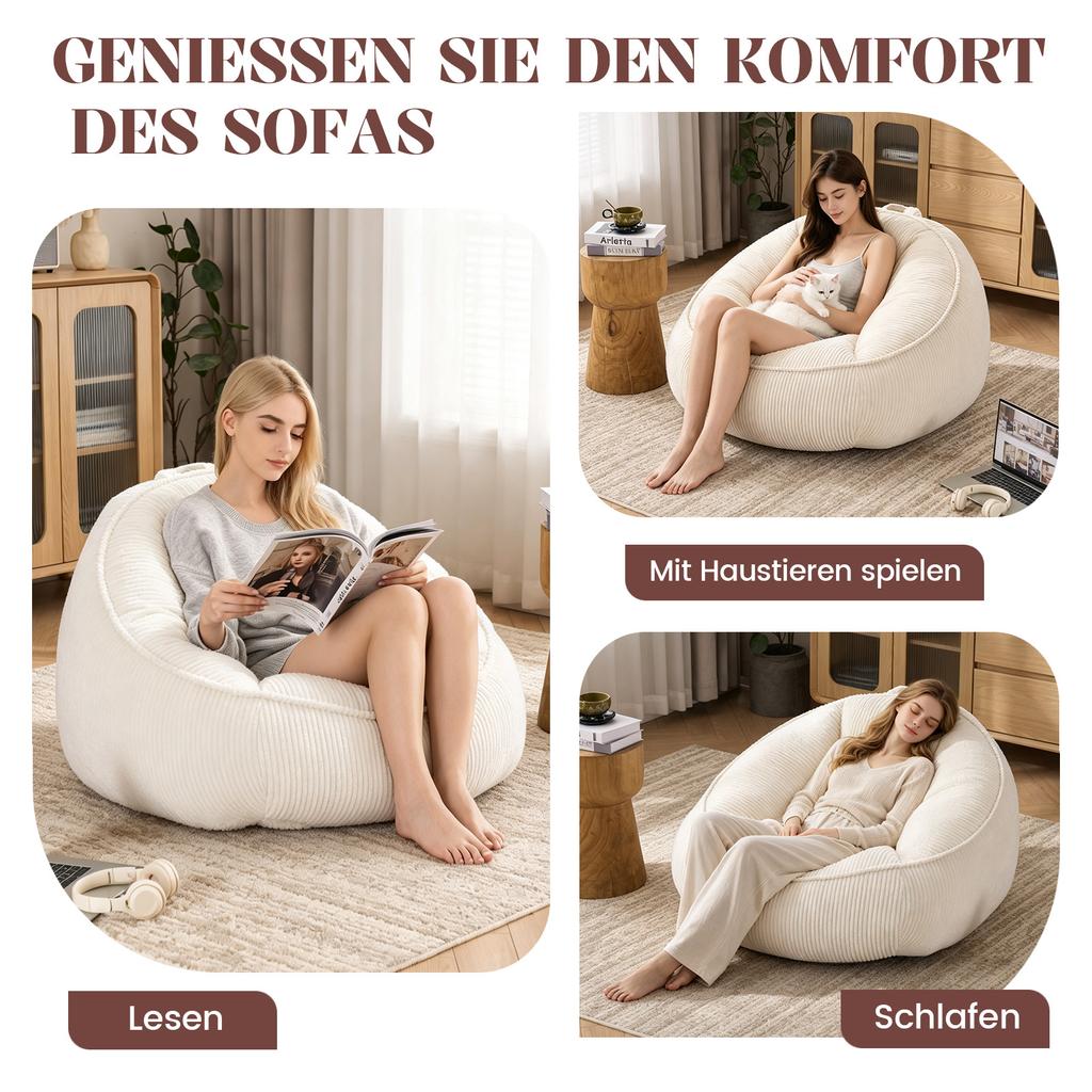 Bean Bag, Bean Bag for Adults and Children, for Living Room, Bedroom, Playroom, Office-Medium(Beige)