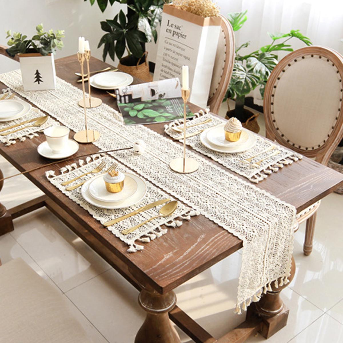 Runner Tavola Moderno In Lino Cotone, Centrino Rettangolare Macramè Boho Vintage Matrimoni Decorazione Table Runner Per Doccia Nuziale Di Nozze Tavola - 2