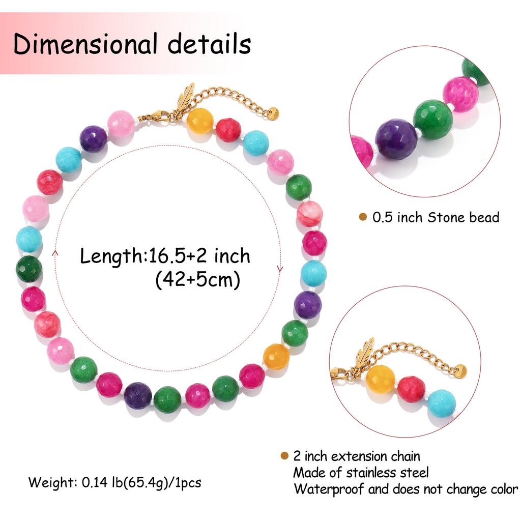Womens Dopamine Color Round Beaded Natural Stone Clavicle Necklace