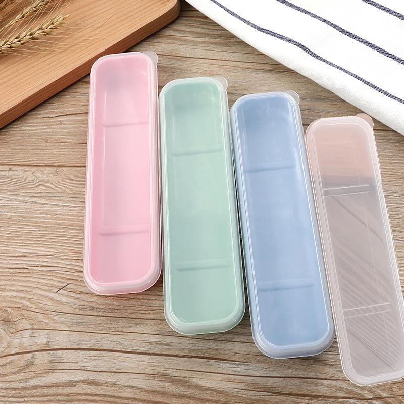 Tableware Box Portable Cutlery Case Spoon Fork Storage Box Students Household Dinnerware Bag Multicolor Transparent Cover