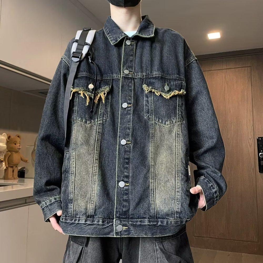 

Джинсовая куртка мужская американская уличная модная брендовая ретро-топ стираная свободная куртка Ruffian Handsome 3XL