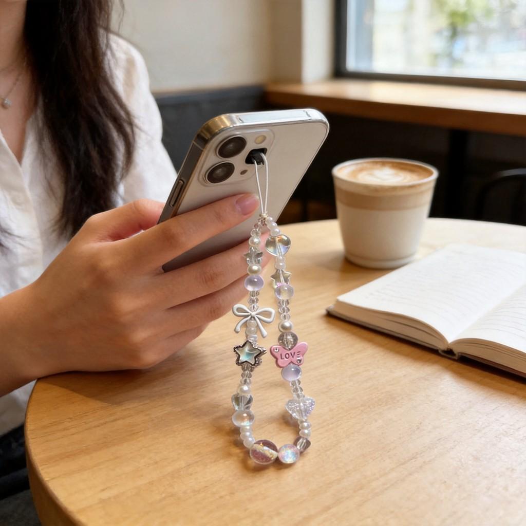 Pvc Butterfly Star Phone Lanyard With Beaded Design For Women And Men