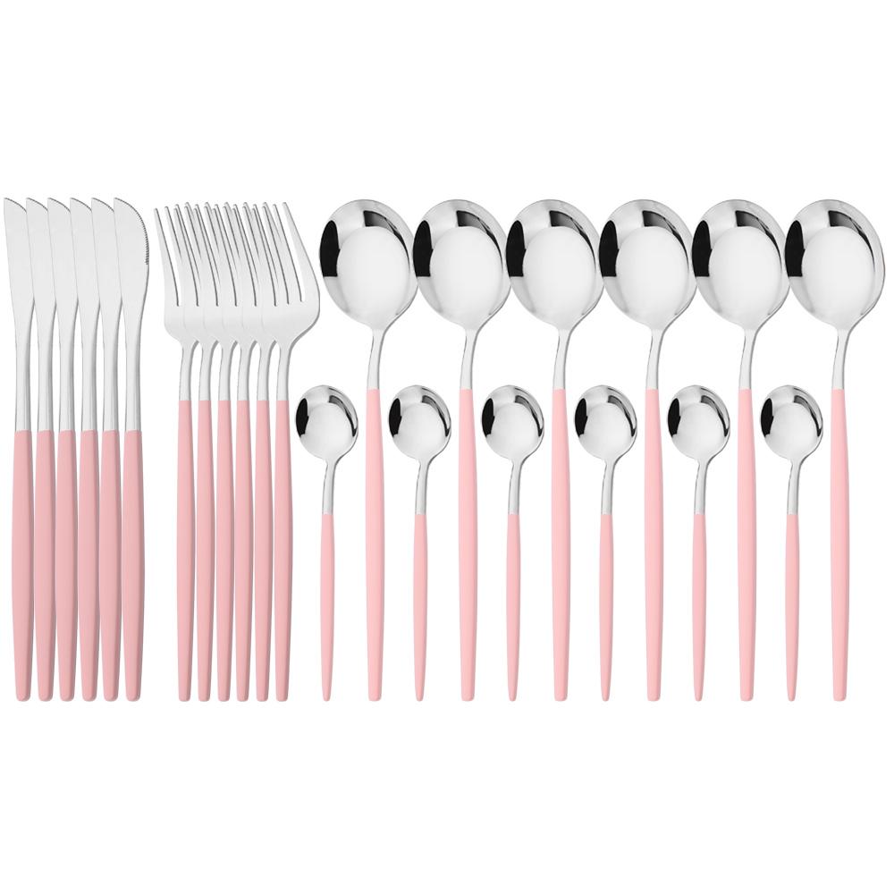 24pcs Blue Silver Dinnerware Set Dinner Knife Fork Tea Spoon Cutlery Set Stainless Steel Tableware Western Home Kitchen Flatware