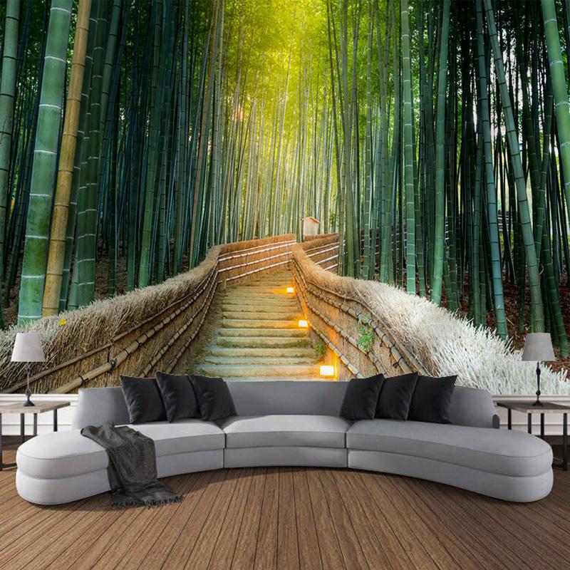 Art Curtain Hanging Cloth Home Bedroom Living Room Decoration Green Bamboo House Bridge Landscape Wall Tapestry