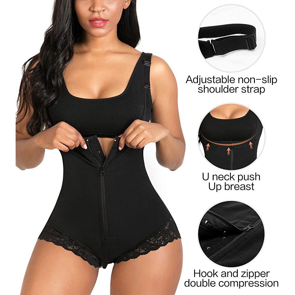 Cross-Lace Zipper Body Shaper with Slimming Control Straps