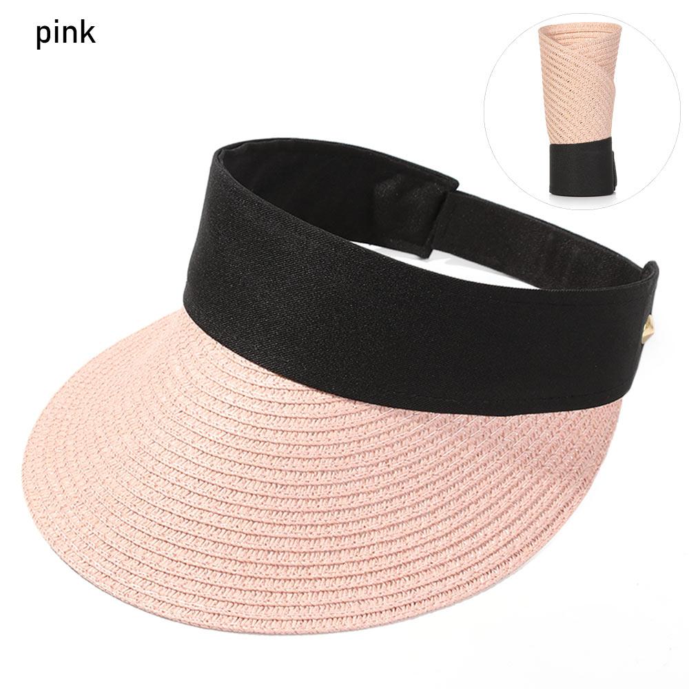 Casual Wide Brim Foldable Beach Hat Sun Hat Visors Straw Cap