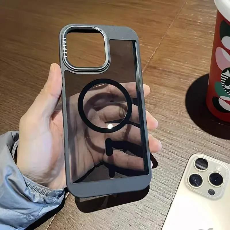 Titanově šedý pancířový silikonový kryt MagSafe pro iPhone 11 15 14 13 12 16 Pro Max s kovovým rámem a magnetickým pevným krytem